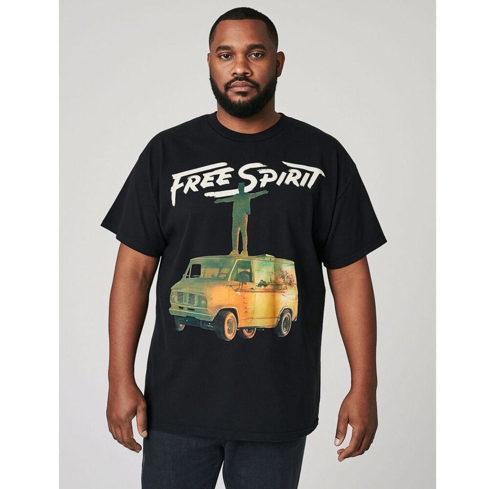 Free Spirit Khalid Short Sleeve Graphic Crew Neck T-Shirt Black M